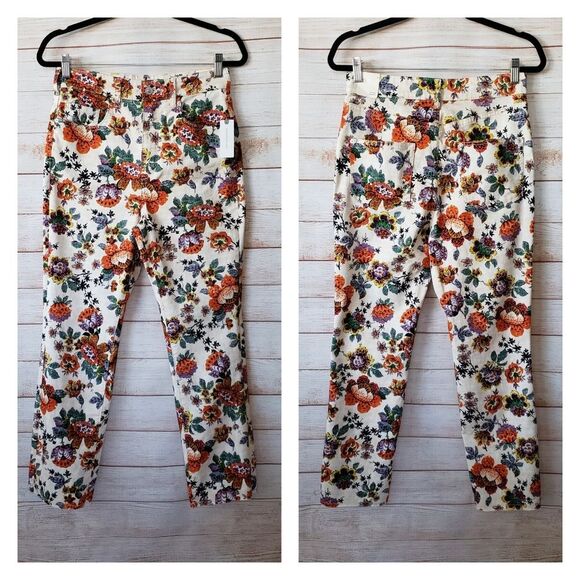 Pilcro Anthro The Cigarette High Rise Slim Straight Floral Jeans Stretch - Picture 5 of 13